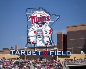 Target Field Twins Sign of Paul and Minnie shaking hands