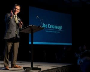 Joe Cavanaugh on Stage at Youth Frontiers' Ethical Leadership Luncheon