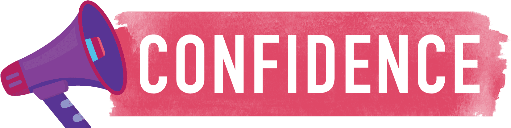 Confidence Workshop Logo in pink with a purple and pink megaphone